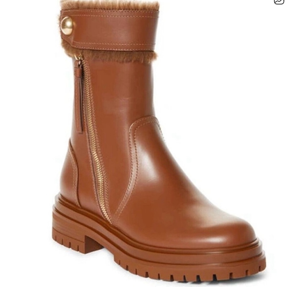 Gianvito Rossi Brown Leather Fur-Trimmed Boots